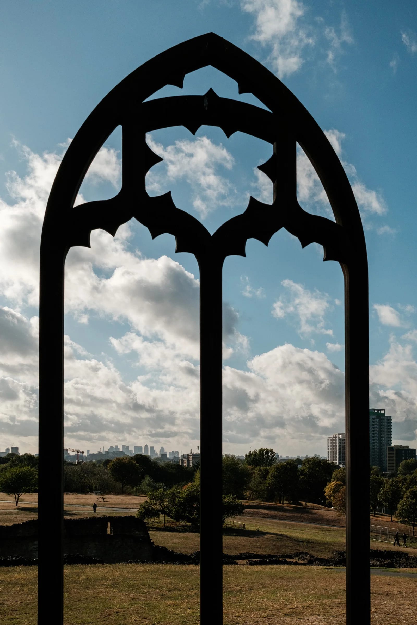 Gothic Archway Frames City Skyline