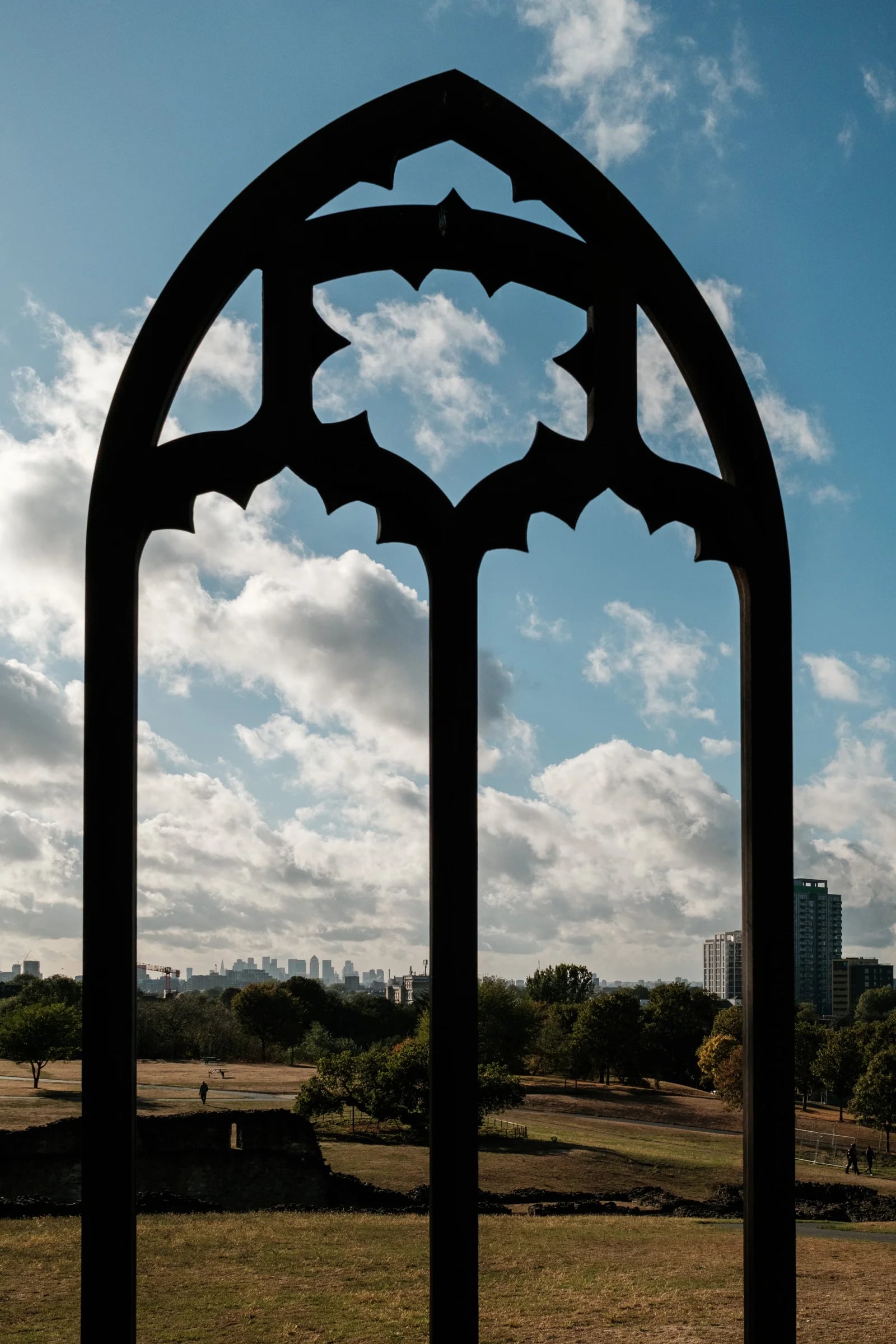 Gothic Archway Frames City Skyline