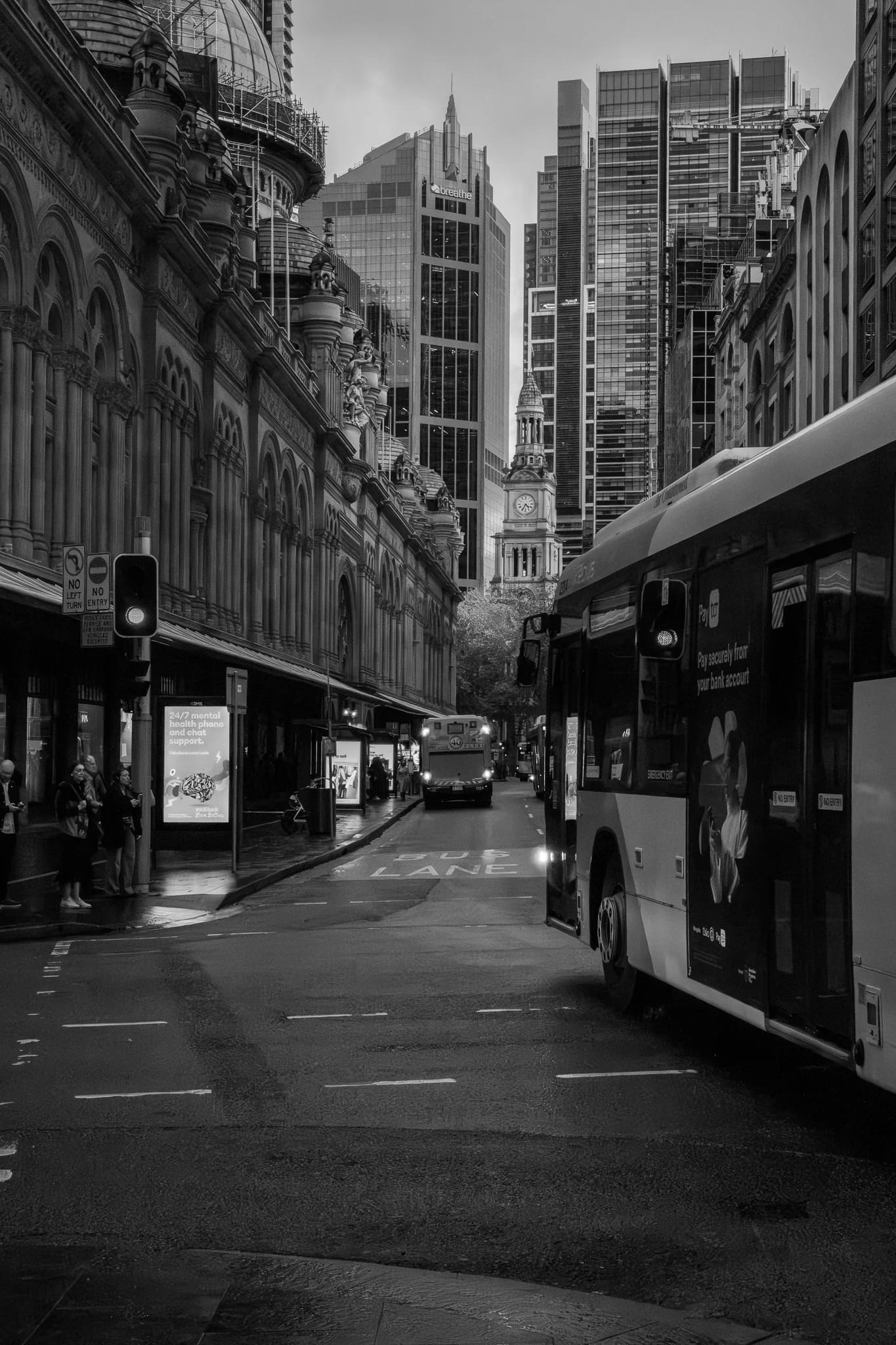City Street with Buses and Architecture