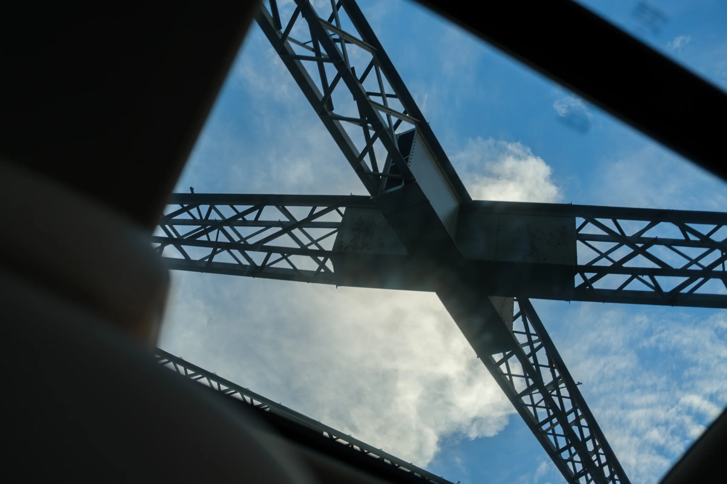 Geometric Bridge Structure Against Blue Sky